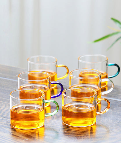 耐热玻璃茶杯 - 6种颜色小茶杯，耐用多彩茶具，适用于家庭和办公室