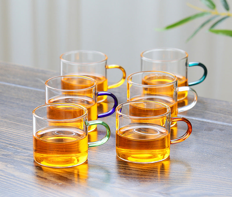 耐热玻璃茶杯 - 6种颜色小茶杯，耐用多彩茶具，适用于家庭和办公室