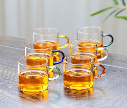 耐热玻璃茶杯 - 6种颜色小茶杯，耐用多彩茶具，适用于家庭和办公室