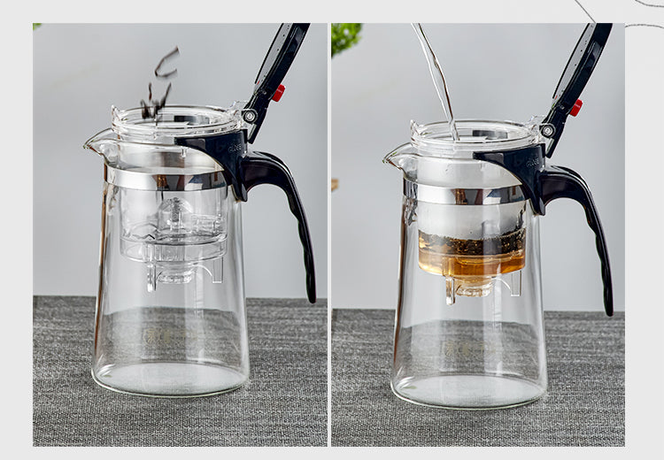 Borosilicate Glass Tea Maker with Removable Infuser - One-Touch Filtering Teapot, Heat-Resistant Loose Leaf Tea Brewer for Home/Office, Easy-Clean Tea Steeping Vessel with Ergonomic Handle