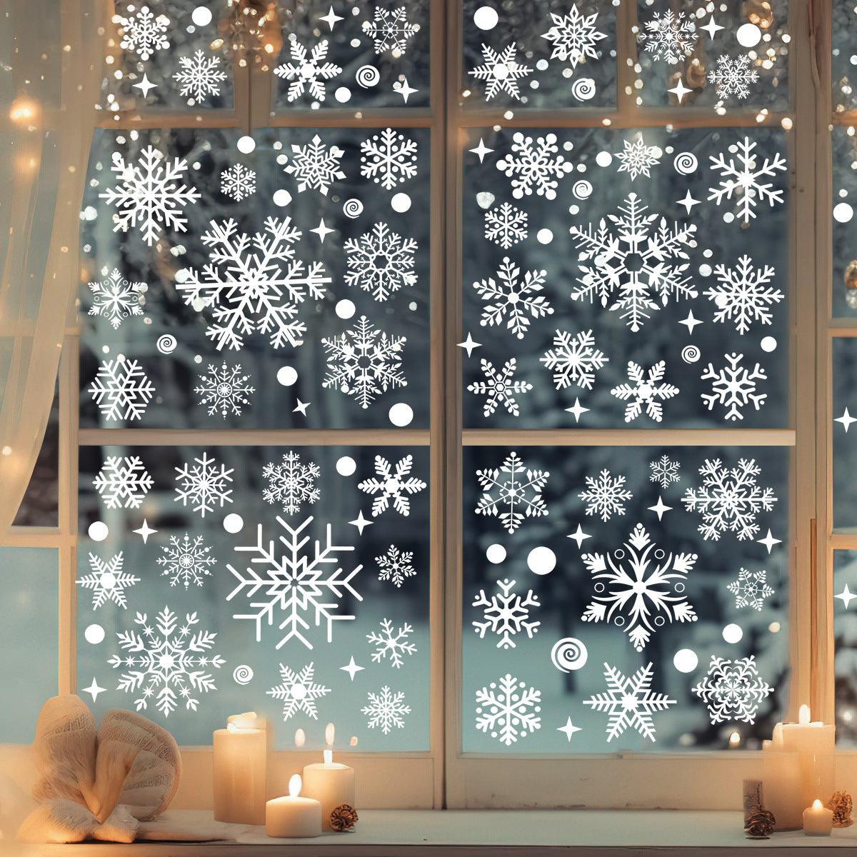 Christmas Snowflake Window Clings Stickers for Glass, Xmas Decals Decorations Holiday Snowflake Santa Claus Reindeer Decals for Party