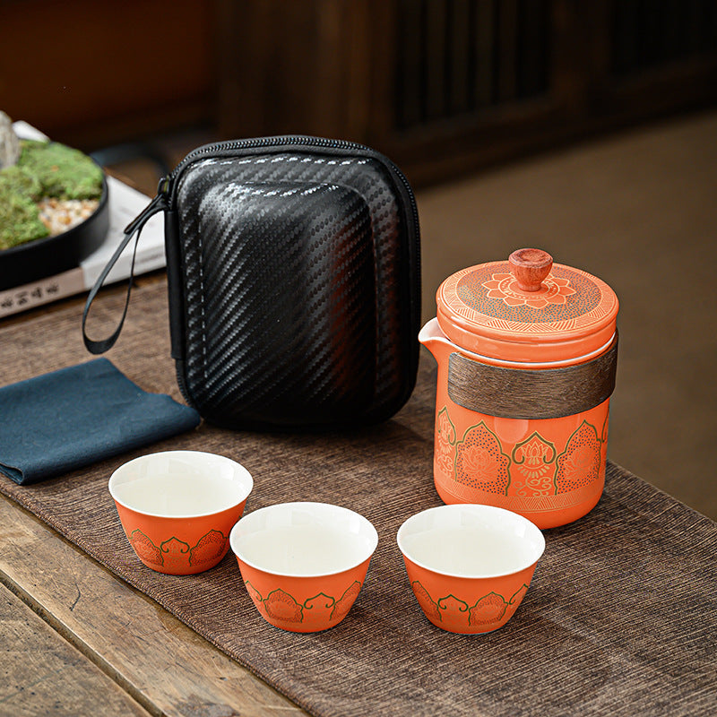 便携式日式旅行茶具 - 户外露营功夫茶套装，带盒紧凑陶瓷杯，节日企业礼品