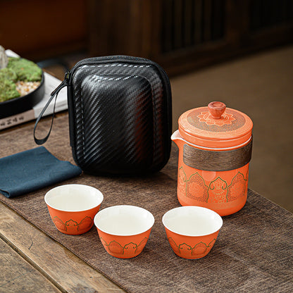 便携式日式旅行茶具 - 户外露营功夫茶套装，带盒紧凑陶瓷杯，节日企业礼品