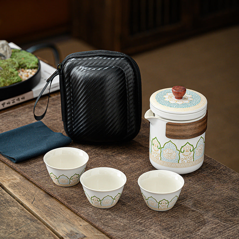 便携式日式旅行茶具 - 户外露营功夫茶套装，带盒紧凑陶瓷杯，节日企业礼品