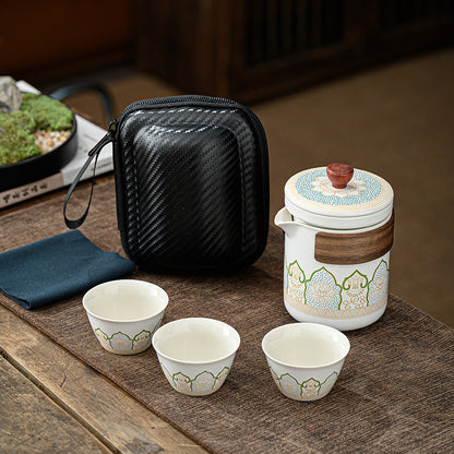 便携式日式旅行茶具 - 户外露营功夫茶套装，带盒紧凑陶瓷杯，节日企业礼品