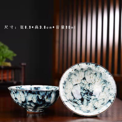 Ręcznie wykonany ceramiczny kubek do herbaty Jian Zhan - tradycyjny kubek z kamionki z glazurą Temmoku, duży stożkowy kubek do ceremonii herbaty chińskiej/japońskiej