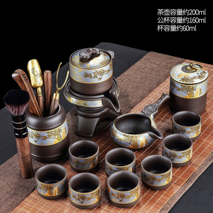 宜兴紫砂茶具 - 豪华自动茶壶配功夫茶杯，轻松冲泡家庭仪式，优质紫砂陶瓷配件