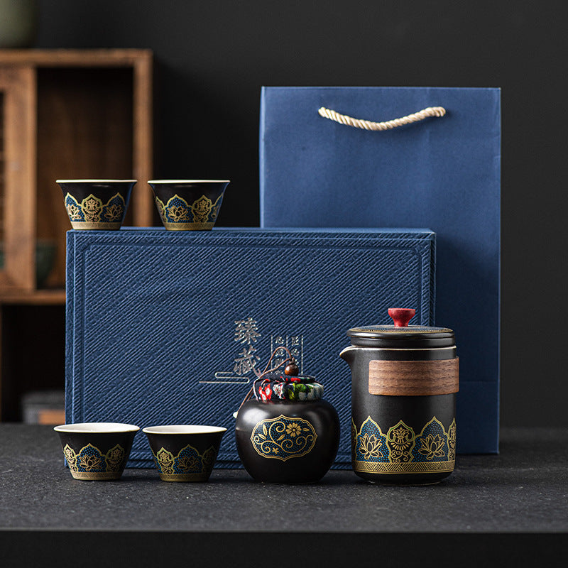 便携式日式旅行茶具 - 户外露营功夫茶套装，带盒紧凑陶瓷杯，节日企业礼品