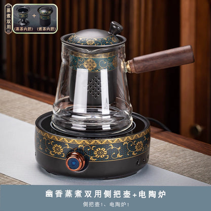 Effortless Tea Set with Heat-Resistant Teapot - Semi-Automatic Ceramic Gongfu Teacups & Stone-Mill Design for Home Brewing, Anti-Scald Tea Maker Kit