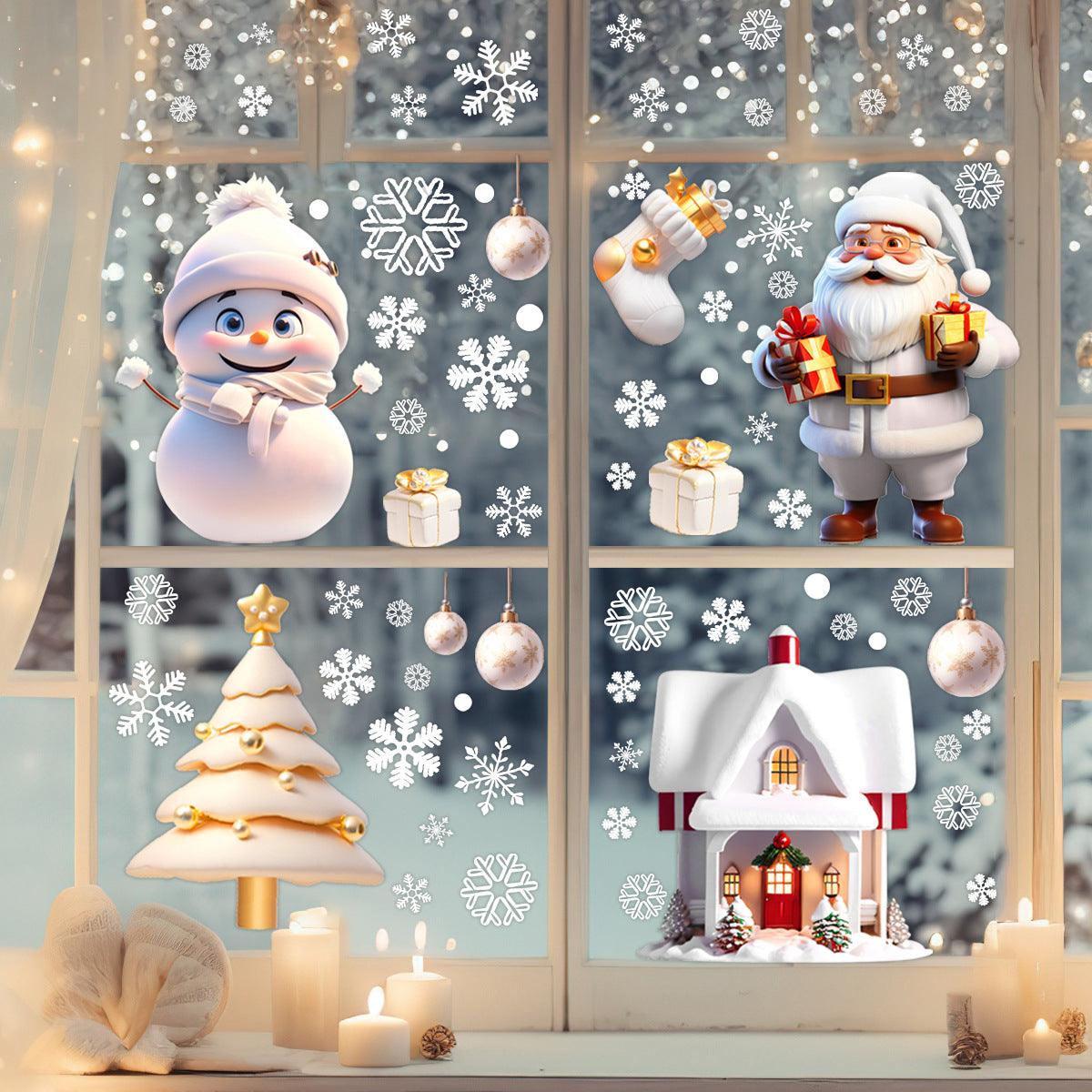 Christmas Snowflake Window Clings Stickers for Glass, Xmas Decals Decorations Holiday Snowflake Santa Claus Reindeer Decals for Party