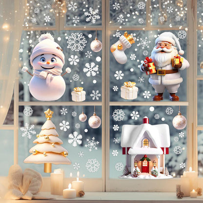Christmas Snowflake Window Clings Stickers for Glass, Xmas Decals Decorations Holiday Snowflake Santa Claus Reindeer Decals for Party