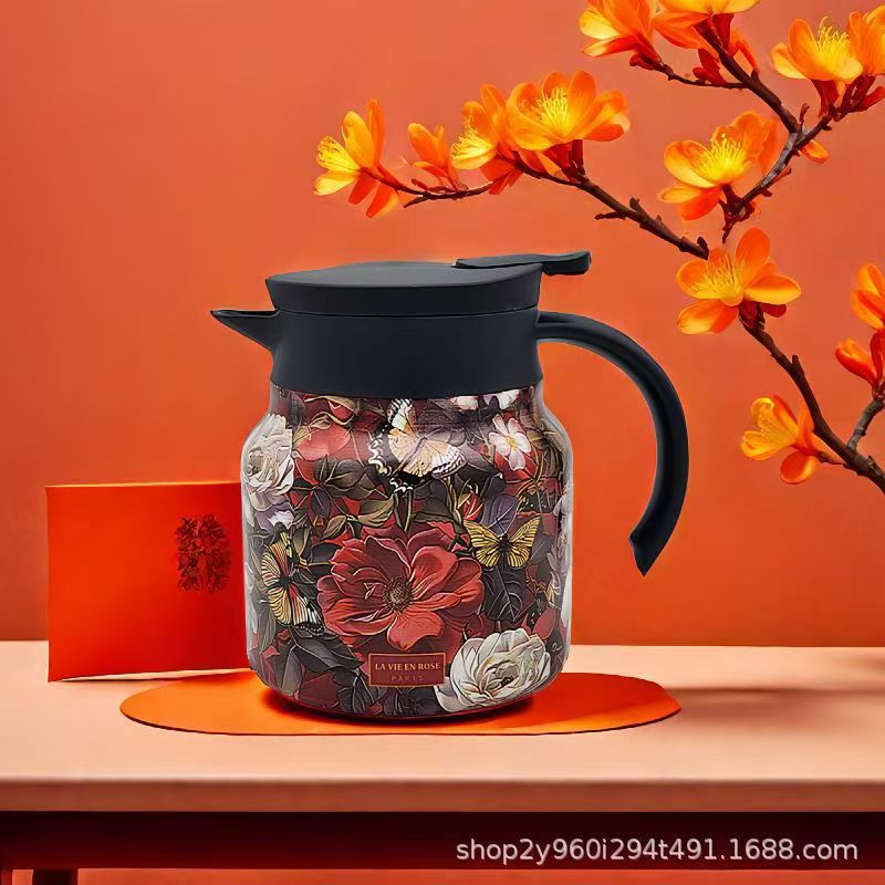 Elegant Stainless Steel Insulated Tumbler with Simple Floral Design - Perfect for Home Brewing and Tea Separation