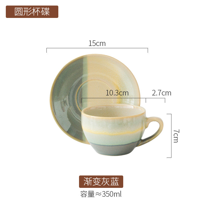 American Vintage-Style Ceramic Coffee Cup & Saucer Set – Rustic Glazed Tea Set with Oxidation Firing Finish