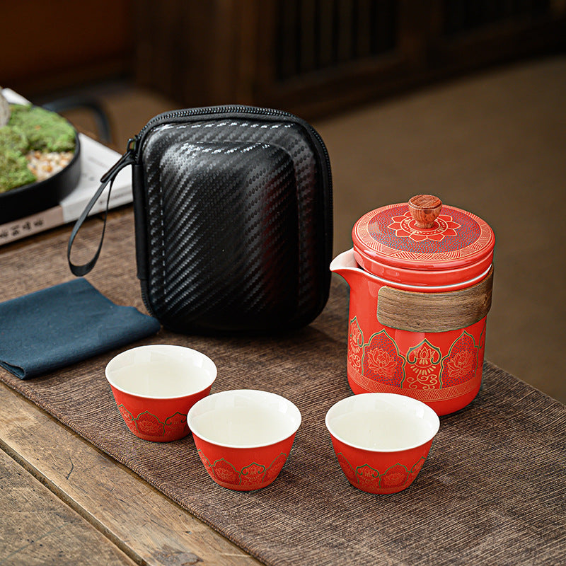 便携式日式旅行茶具 - 户外露营功夫茶套装，带盒紧凑陶瓷杯，节日企业礼品