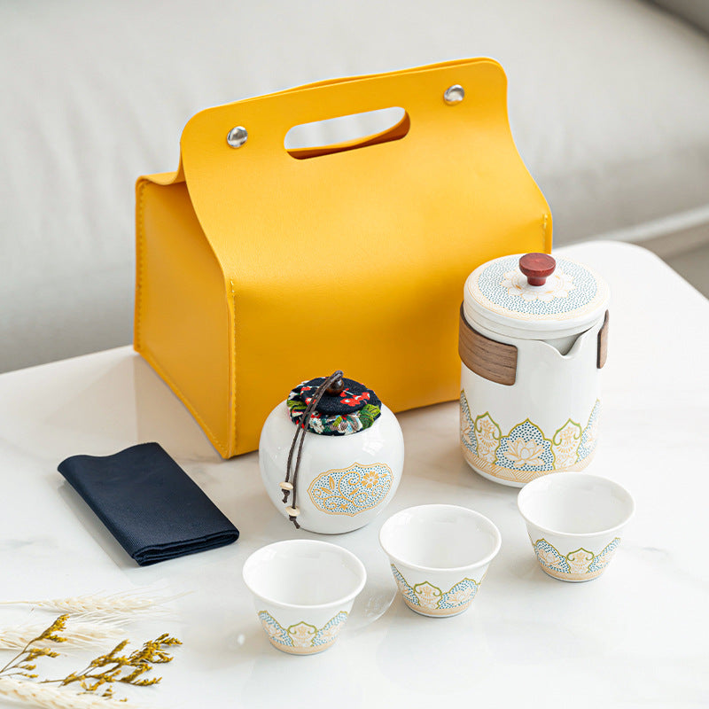 便携式日式旅行茶具 - 户外露营功夫茶套装，带盒紧凑陶瓷杯，节日企业礼品
