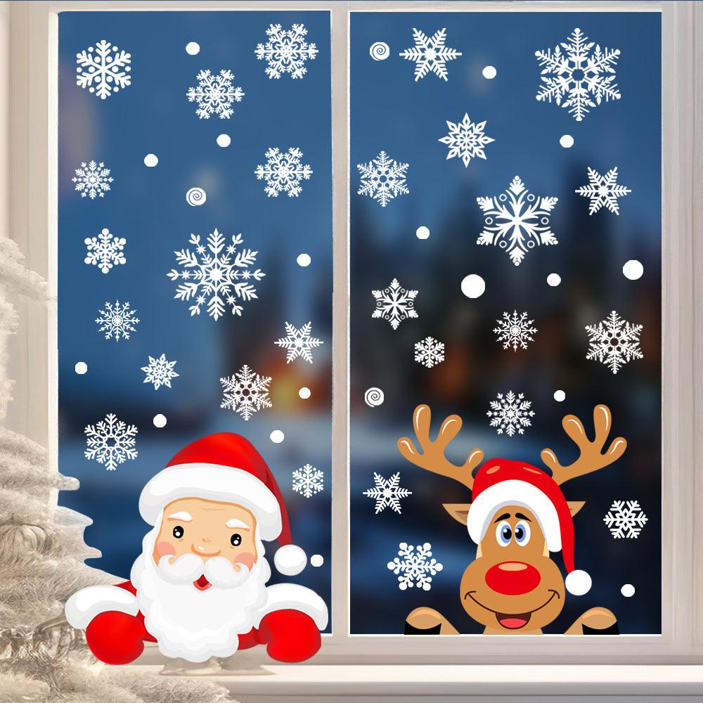 Christmas Snowflake Window Clings Stickers for Glass, Xmas Decals Decorations Holiday Snowflake Santa Claus Reindeer Decals for Party