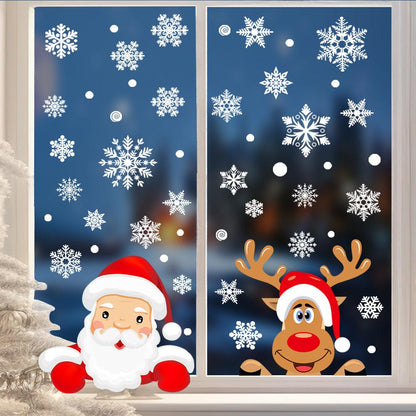 Christmas Snowflake Window Clings Stickers for Glass, Xmas Decals Decorations Holiday Snowflake Santa Claus Reindeer Decals for Party