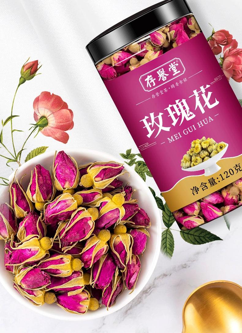 奢华干玫瑰花瓣茶包 - 优质玫瑰花蕾用于泡茶 - 自然风味与香气
