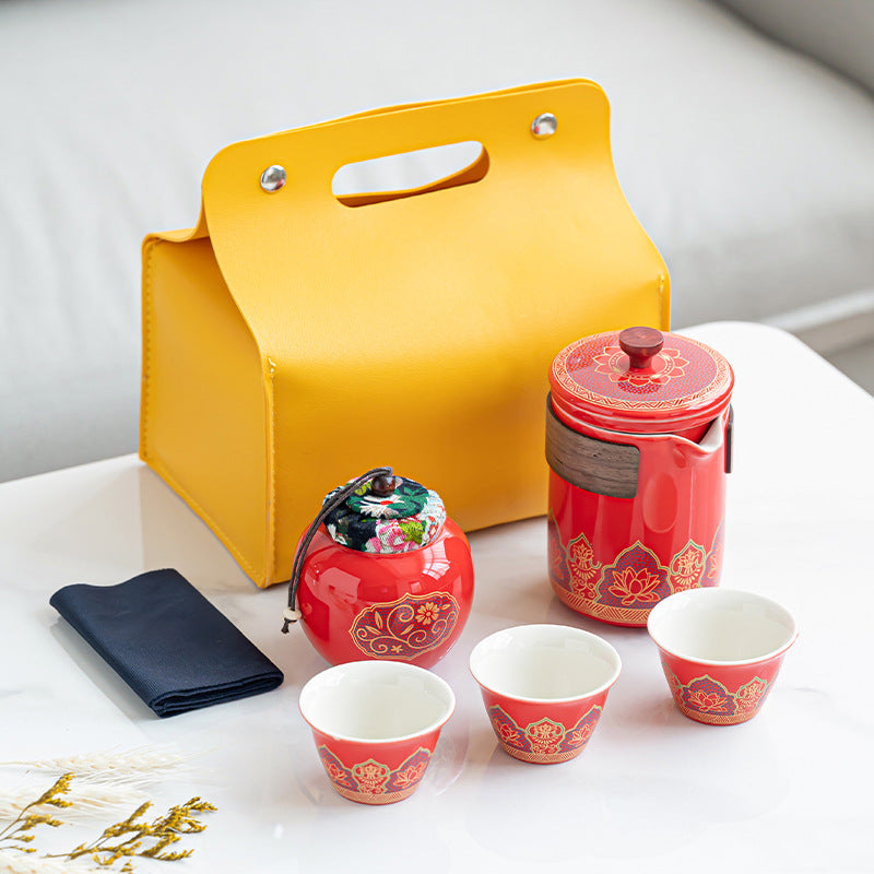 便携式日式旅行茶具 - 户外露营功夫茶套装，带盒紧凑陶瓷杯，节日企业礼品