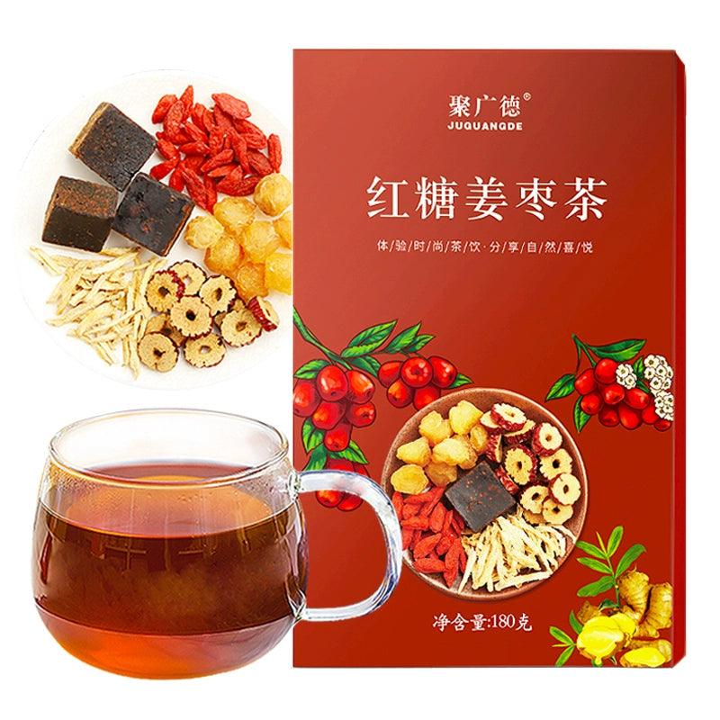 Infuzie organică de ghimbir cu curmale roșii, longane, fructe de goji și zahăr negru - Suport natural pentru menstruație și creșterea vitalității