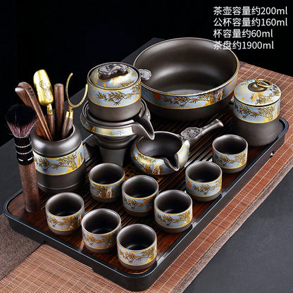 宜兴紫砂茶具 - 豪华自动茶壶配功夫茶杯，轻松冲泡家庭仪式，优质紫砂陶瓷配件