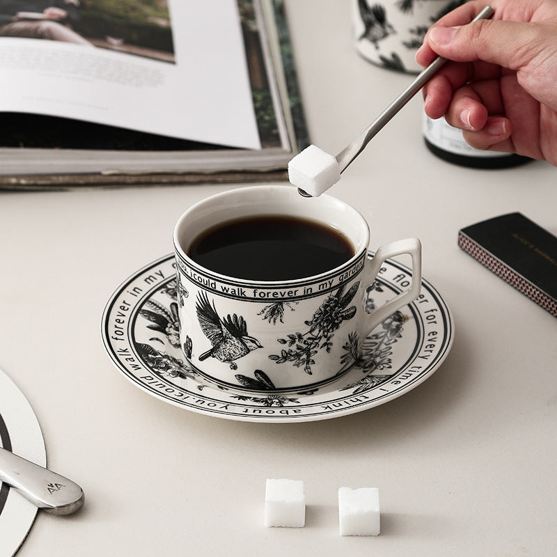 ชุดกาแฟลายนกหรู - ถ้วย, จานรอง, และกล่องของขวัญ - เหมาะสำหรับบ้านและสำนักงาน