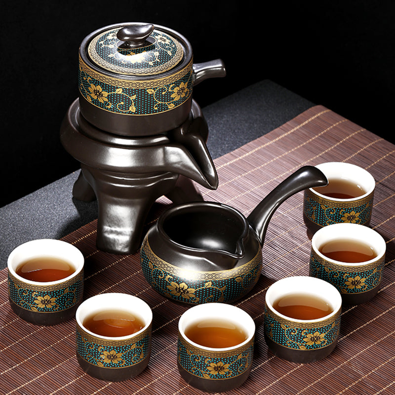 Effortless Tea Set with Heat-Resistant Teapot - Semi-Automatic Ceramic Gongfu Teacups & Stone-Mill Design for Home Brewing, Anti-Scald Tea Maker Kit