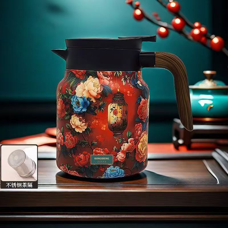 Elegant Stainless Steel Insulated Tumbler with Simple Floral Design - Perfect for Home Brewing and Tea Separation