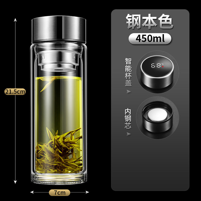 แก้วแก้วบอโรซิลิเกตสูงที่ทนความร้อนแบบผนังคู่ - แก้วชา/กาแฟที่สามารถปรับแต่งโลโก้และดีไซน์ได้สำหรับบ้าน สำนักงาน หรือของขวัญ
