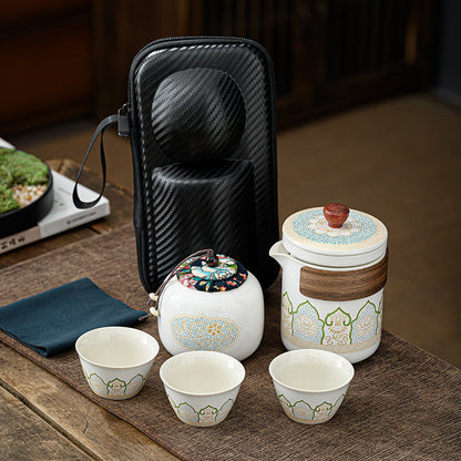 便携式日式旅行茶具 - 户外露营功夫茶套装，带盒紧凑陶瓷杯，节日企业礼品