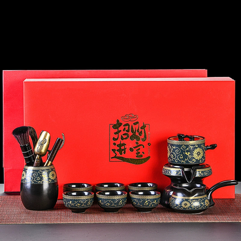 Automatic Electric Tea Maker Set - Self-Brewing Teapot with 4 Glass Cups, One-Touch Operation, Office or Luxury Gifts (Modern Kung Fu Style)