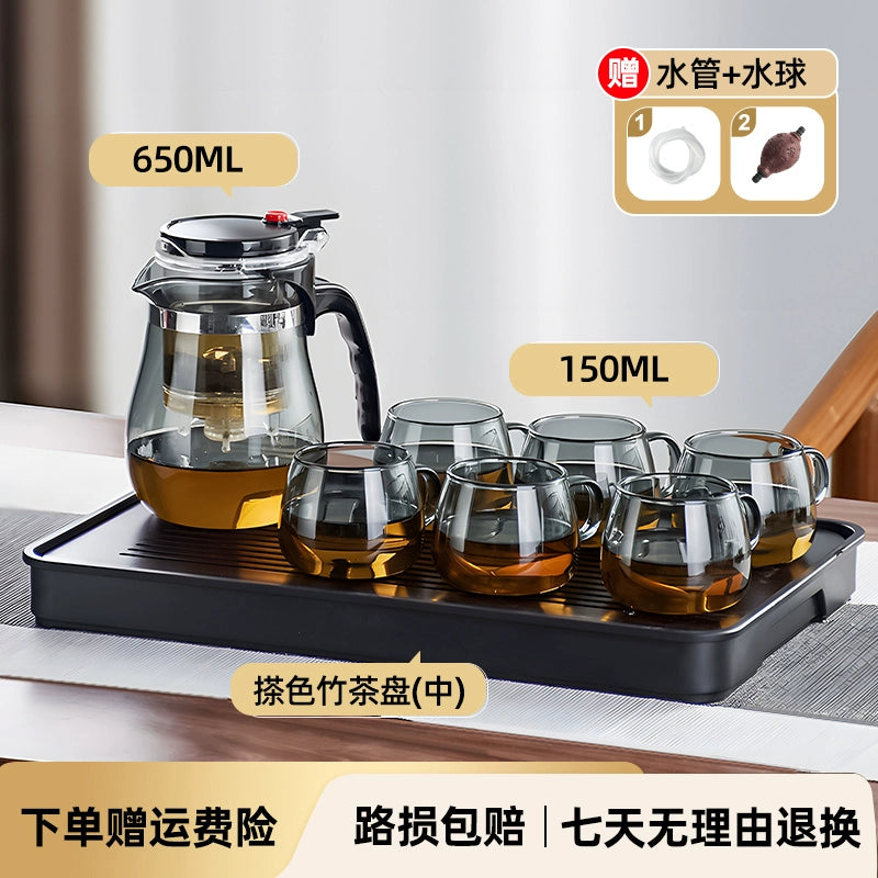 Borosilicate Glass Tea Maker with Removable Infuser - One-Touch Filtering Teapot, Heat-Resistant Loose Leaf Tea Brewer for Home/Office, Easy-Clean Tea Steeping Vessel with Ergonomic Handle