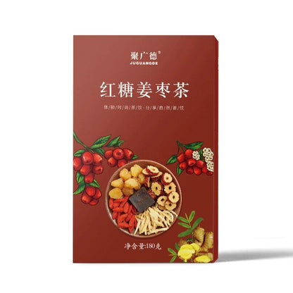 Infuzie organică de ghimbir cu curmale roșii, longane, fructe de goji și zahăr negru - Suport natural pentru menstruație și creșterea vitalității
