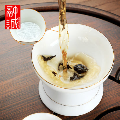 优质德化瓷茶具 - 玉釉陶瓷茶壶配紧凑茶杯，优雅白色陶瓷茶具，适用于家庭、办公室或客厅使用