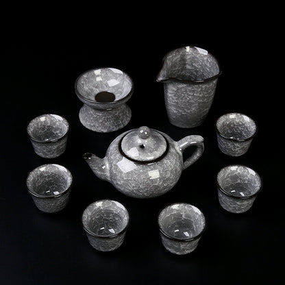 Black Ice Gongfu Tea Set - Premium Ceramic Teacups with Hovering Lid Bowl & Ice Crackle Glaze, Luxury Home & Office Tea Ceremony Accessories