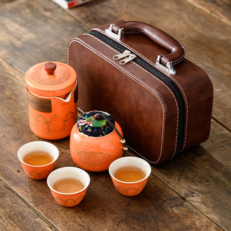便携式日式旅行茶具 - 户外露营功夫茶套装，带盒紧凑陶瓷杯，节日企业礼品