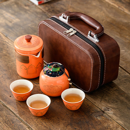 便携式日式旅行茶具 - 户外露营功夫茶套装，带盒紧凑陶瓷杯，节日企业礼品