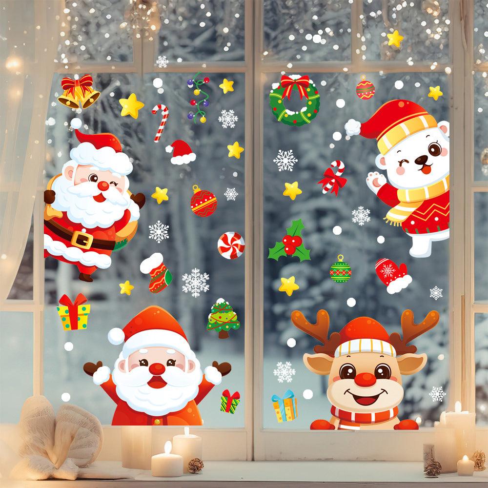 Christmas Snowflake Window Clings Stickers for Glass, Xmas Decals Decorations Holiday Snowflake Santa Claus Reindeer Decals for Party