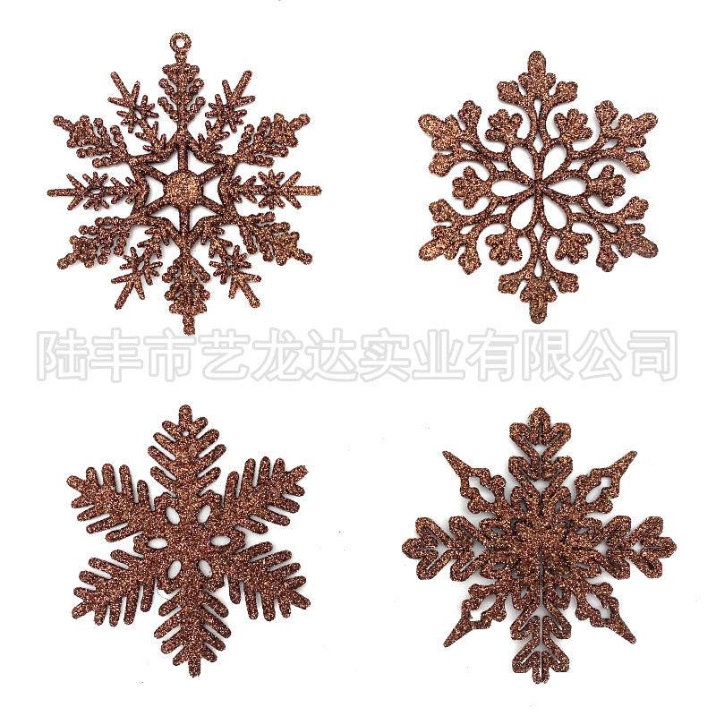 圣诞雪花装饰品，用于树装饰，闪光金粉涂层塑料悬挂球