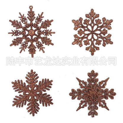 圣诞雪花装饰品，用于树装饰，闪光金粉涂层塑料悬挂球