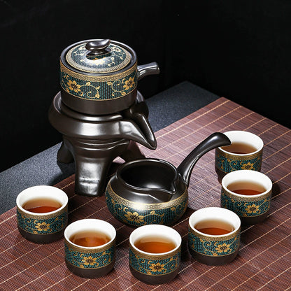Effortless Tea Set with Heat-Resistant Teapot - Semi-Automatic Ceramic Gongfu Teacups & Stone-Mill Design for Home Brewing, Anti-Scald Tea Maker Kit