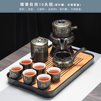Effortless Tea Set with Heat-Resistant Teapot - Semi-Automatic Ceramic Gongfu Teacups & Stone-Mill Design for Home Brewing, Anti-Scald Tea Maker Kit