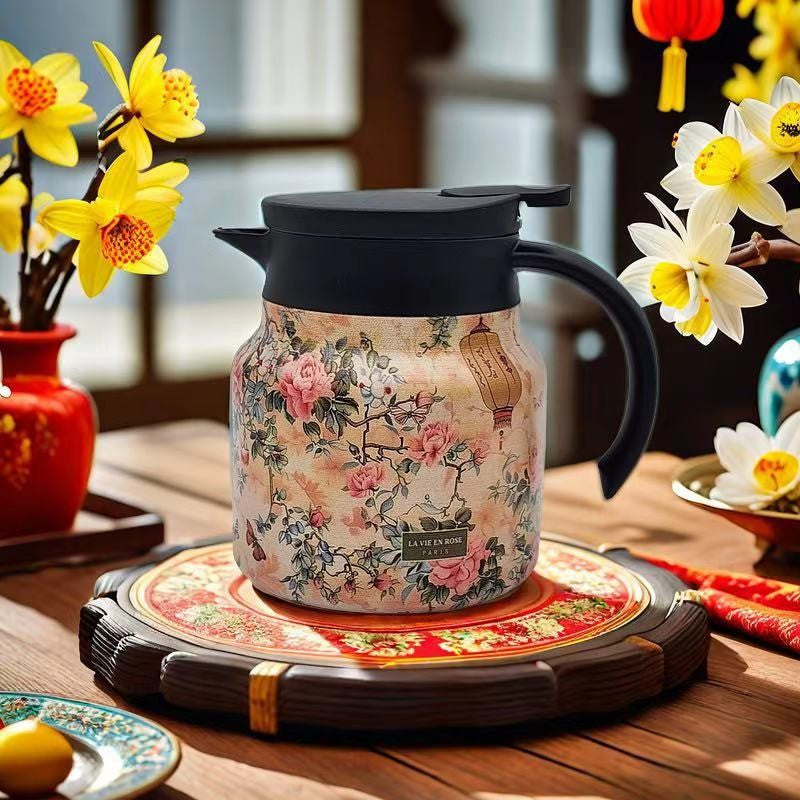 Elegant Stainless Steel Insulated Tumbler with Simple Floral Design - Perfect for Home Brewing and Tea Separation