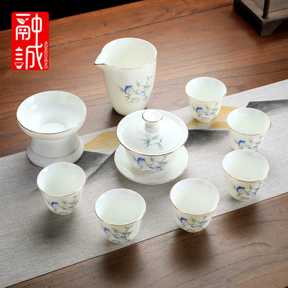 优质德化瓷茶具 - 玉釉陶瓷茶壶配紧凑茶杯，优雅白色陶瓷茶具，适用于家庭、办公室或客厅使用