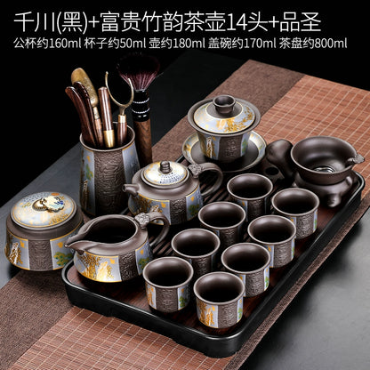 宜兴紫砂茶具 - 豪华自动茶壶配功夫茶杯，轻松冲泡家庭仪式，优质紫砂陶瓷配件
