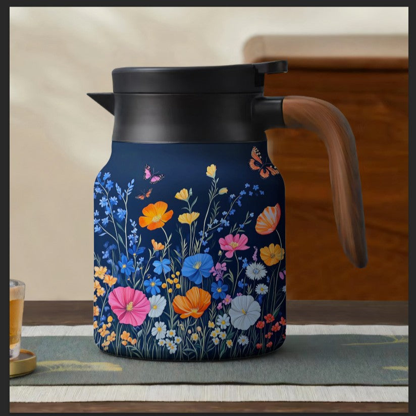 Elegant Stainless Steel Insulated Tumbler with Simple Floral Design - Perfect for Home Brewing and Tea Separation