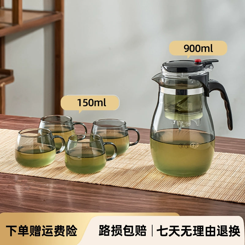 Borosilicate Glass Tea Maker with Removable Infuser - One-Touch Filtering Teapot, Heat-Resistant Loose Leaf Tea Brewer for Home/Office, Easy-Clean Tea Steeping Vessel with Ergonomic Handle