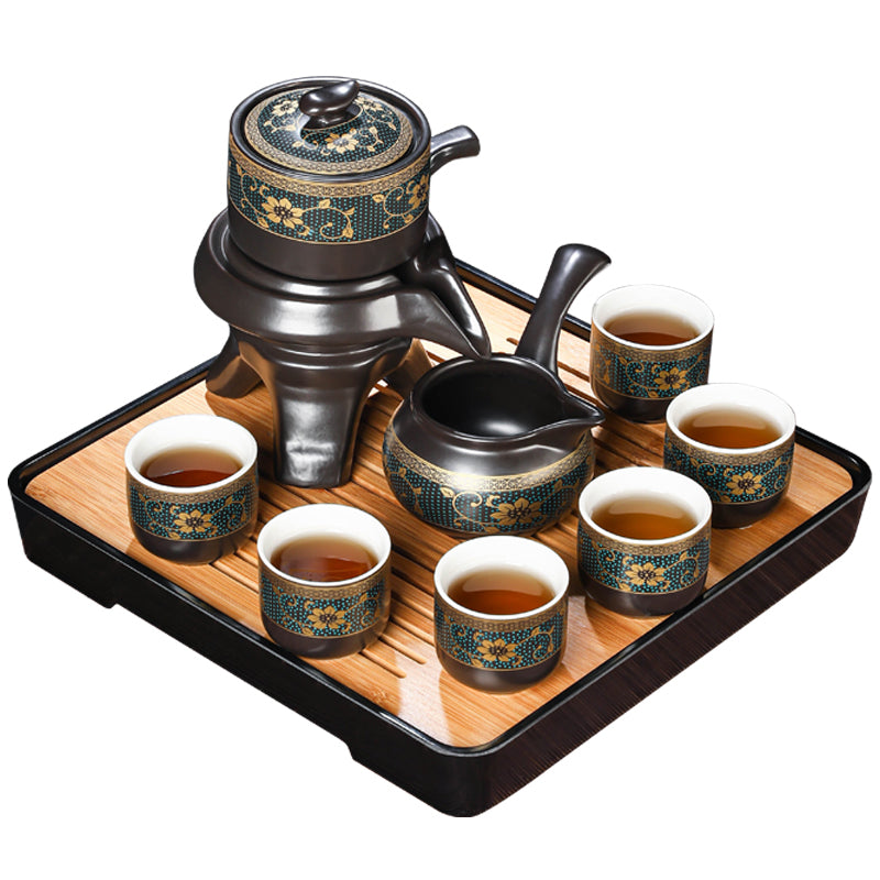 Effortless Tea Set with Heat-Resistant Teapot - Semi-Automatic Ceramic Gongfu Teacups & Stone-Mill Design for Home Brewing, Anti-Scald Tea Maker Kit