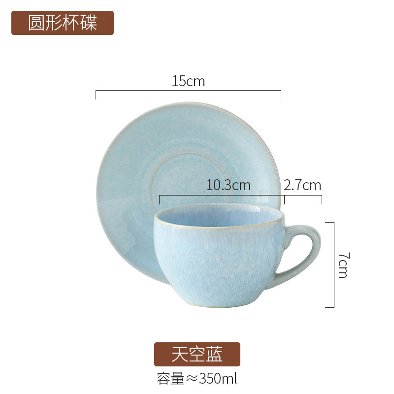 American Vintage-Style Ceramic Coffee Cup & Saucer Set – Rustic Glazed Tea Set with Oxidation Firing Finish