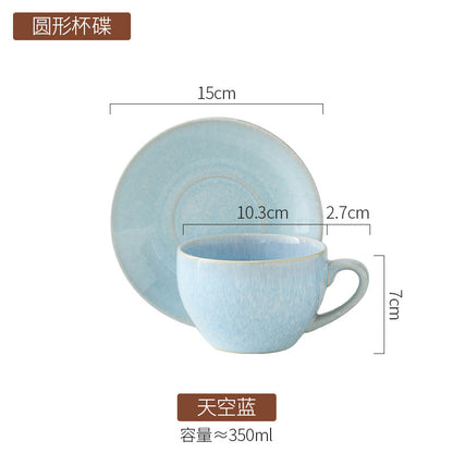 American Vintage-Style Ceramic Coffee Cup & Saucer Set – Rustic Glazed Tea Set with Oxidation Firing Finish